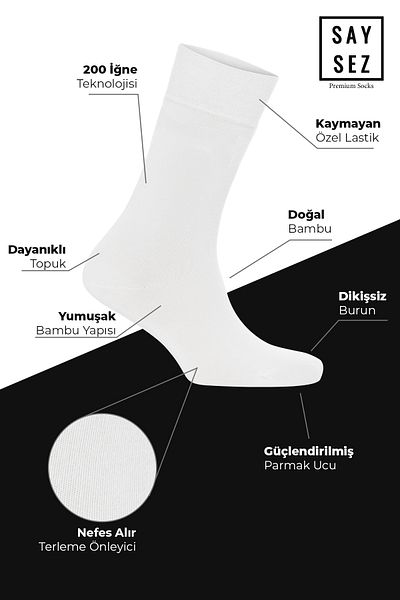 SAYSEZ Ανδρικές μακριές απλές λευκές κάλτσες Bamboo Socket Seamless Premium Boxed 6 Pack
