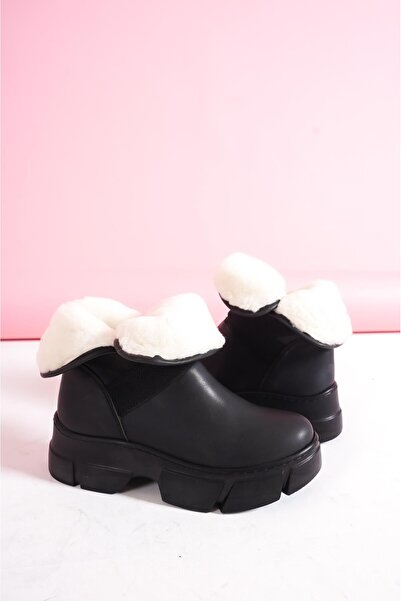 bescobel Γυναικεία μαύρη ελιά Μπότες από σουέτ με λεπτομέρεια από γούνινο γιακά