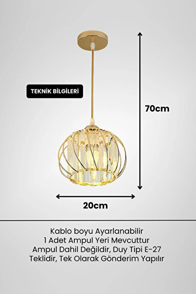 Ultra Home Quadral Model Gold Renk Kaplama Kristal Taşlı Metal Gövde Yeni Nesil Modern Tavan Sarkıt Avize