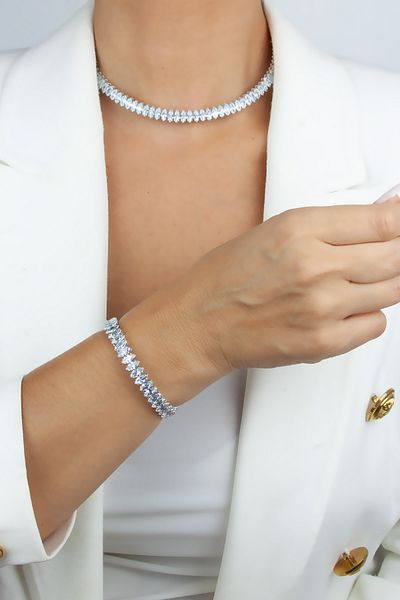 Pridza Zircon Stone Evening Dress Necklace Bracelet Set