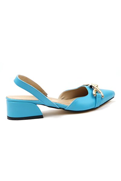 bescobel Dámské sandály s modrou přezkou a špičatou špičkou Pantofle na nízkém podpatku