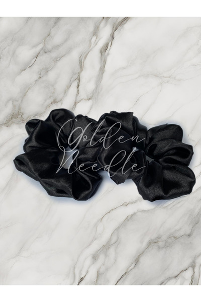 Golden Needle Black Women's Satin Scrunchie Rubber Buckle 2-Piece