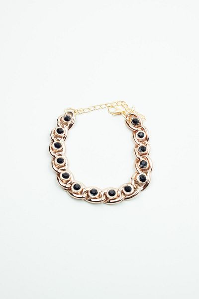 Pridza Black Crystal Detailed Bronze Bracelet