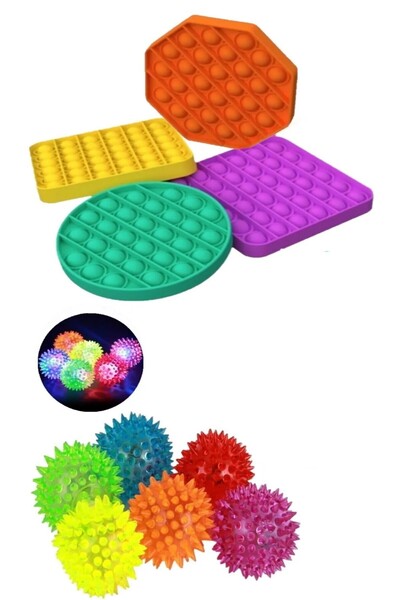 Ayver Toy Triple Set Popit Toy, Spiny Light Sound Stress Ball 126 Piece Tower Stringing Game Set