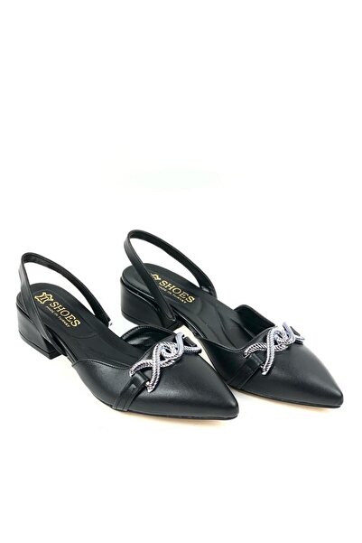 bescobel Kadın Berel Siyah Tokalı Sivri Burun Sandalet Terlik Alçak Topuk