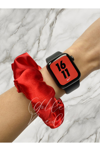 Golden Needle Pack of 2 Red Women's Satin Scrunchie Rubber Buckle
