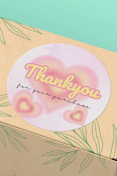 Basic Sense Thank You Sticker Packaging Shipping Product Thank You Label Pink Yellow Heart - 3x3cm 90 Pieces - ST2051