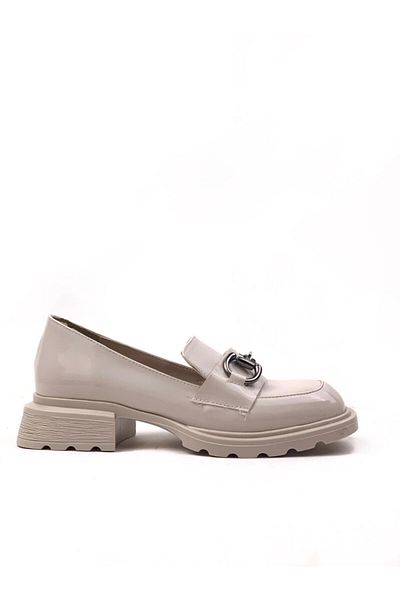 bescobel Γυναικεία Μπεζ Merta Buckle Patent Leather Leofer Moccasin Casual Παπούτσια