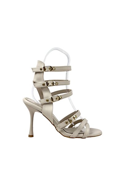 bescobel Kadın Meryam Ten Yüksek İnce Topuk Gladyatör Topuklu Ayakkabı 10 CM Topuk 401