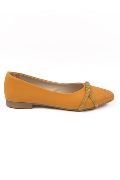bescobel Women's Mustard Senns Soft Sole Cross Stone Detailed Ballerinas