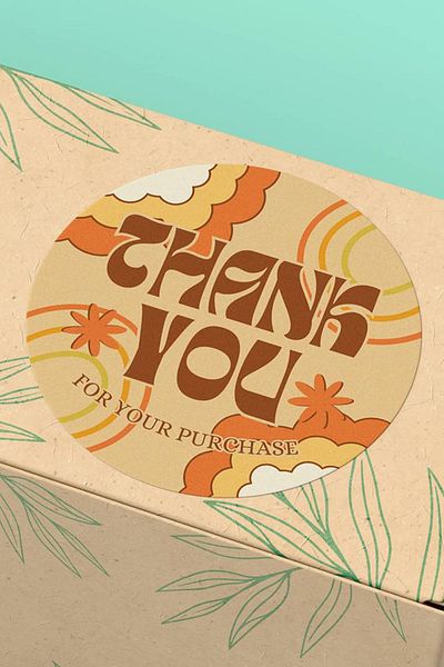 Basic Sense Thank You Sticker Coated Packaging Product Thanks Label Brown Orange - 3x3cm 90 Pieces - ST2054