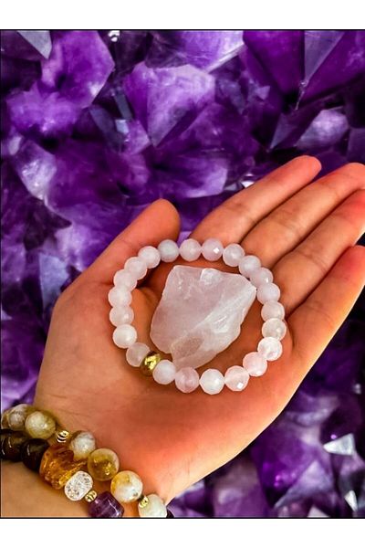 DOĞAL TAŞ CENNETİ Pink Quartz 8mm Diamond Cut Raw Stone