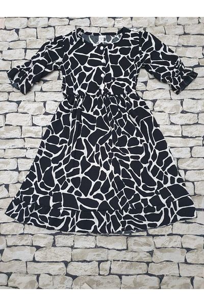 rainkids Girl's Dress Comfortable Cut Ruffle Smocked Sleeve Digital Print with Belt Gift