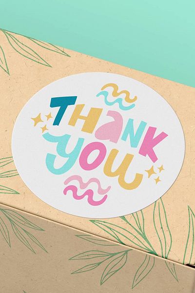 Basic Sense Coated Thank You Sticker Thanks Label Colorful Packaging Package Label - 3x3cm 90 Pieces - ST2092