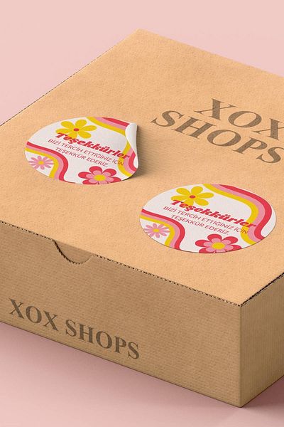 Basic Sense Coated Thank You Sticker Packaging Thanks Label Pink Floral Turkish - 3x3cm 90 Pieces - ST2075