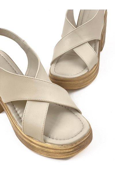 bescobel Women's Sencer Beige Orthopedic Sole High Heel Platform Sandals