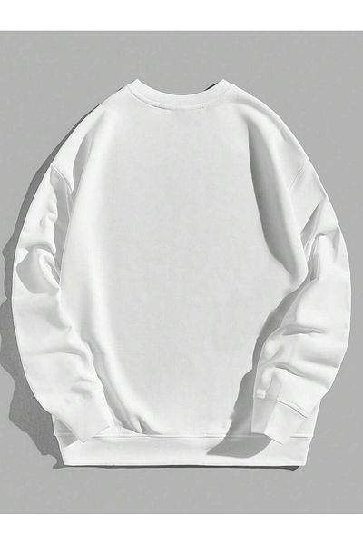 BEETON Tiger Pattern Thick Winter Sweatshirt - White Printed Oversize Crew Neck
