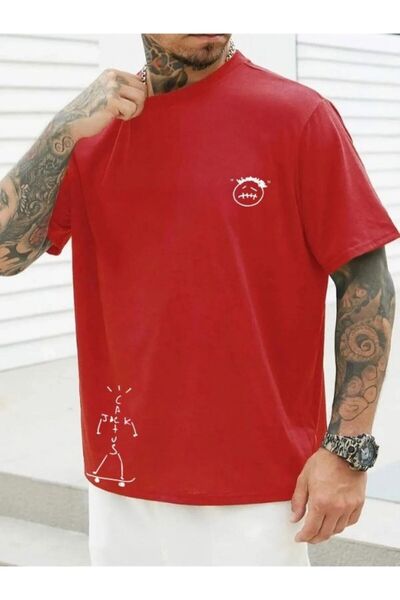 Boi Μπλουζάκι Travis Scott Cactus Jack με στάμπα Unisex Red Oversize