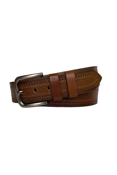 GoDeri Genuine Leather Patterned Premium Tan Jeans Sports Belt 4.5 Cm=pre-double stitching