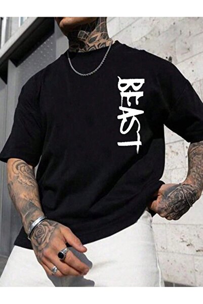 BEETON Tricou Beast - Tricou cu mânecă scurtă oversize cu mânecă scurtă cu im...