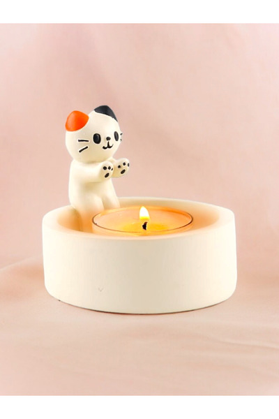 HediyeKombini Sevimli kedi mumluk ateş başında ısınan üşüyen kedi mumluk deko...