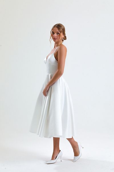 Tangül&Ali'S Moda Evi Λευκό Μίντι Φόρεμα