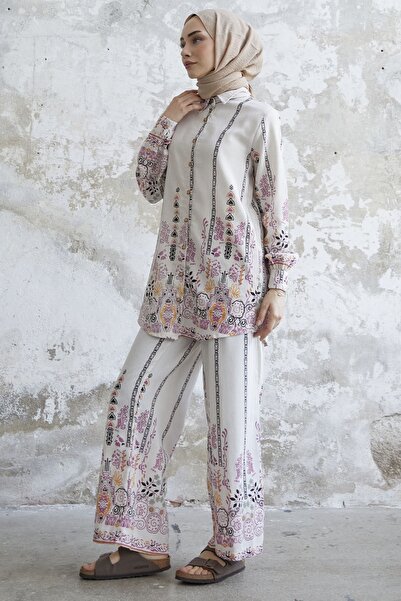 InStyle Dvojitý ľanový oblek s motívom - ružový