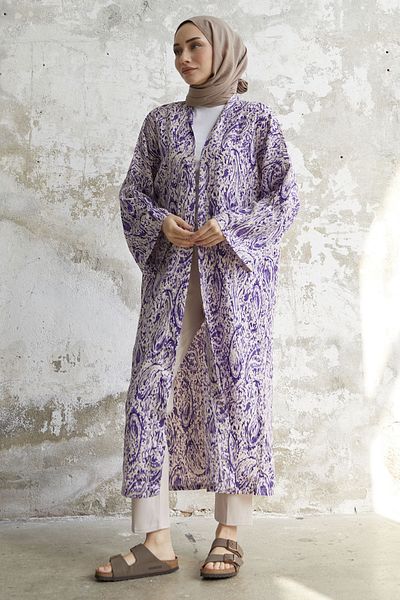 InStyle Spiral Patterned Long Kimono - Purple