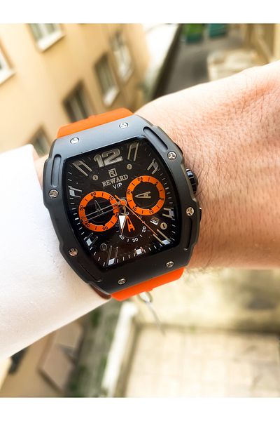 Reward Square steel case silicone band Men wrist watch