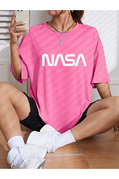 Revasser Unisex dámské/pánské barevné tričko NASA s potištěným oversize bavlněným česaným vzorem