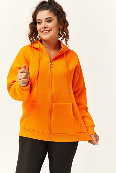 Ebsumu Πορτοκαλί φούτερ με φερμουάρ σε μεγάλο μέγεθος