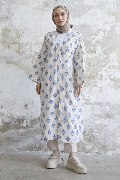 InStyle Ethnic Pattern Long Kimono - Indigo