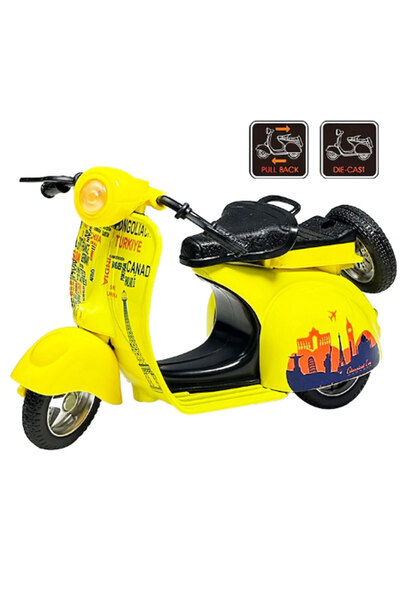 Toyaş Pull Drop 1:14 Die-Cast Clasic Metal Motorcycle Scooter Vintage Yellow Gift Vehicles Toy Motos