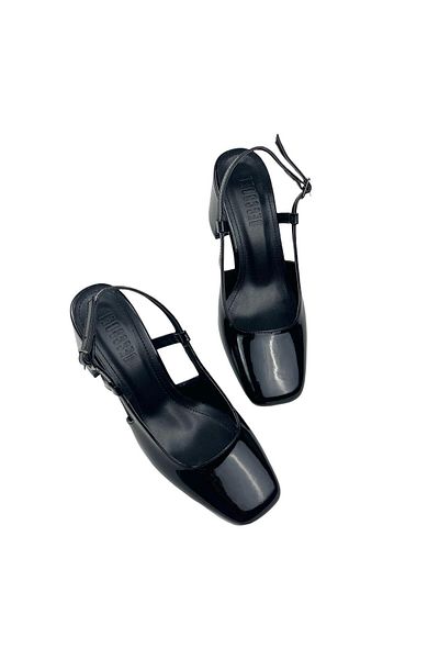 bescobel Women's Yalsa Black Patent Leather Round Toe Open Back Sandals 8 Cm 112