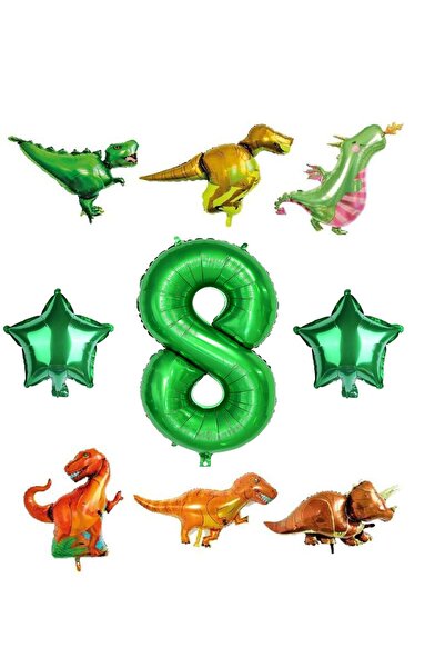 RÖNESANS PARTİ مجموعة بالونات فويل بتصميم ديناصور سفاري باللون الأخضر - العمر 8