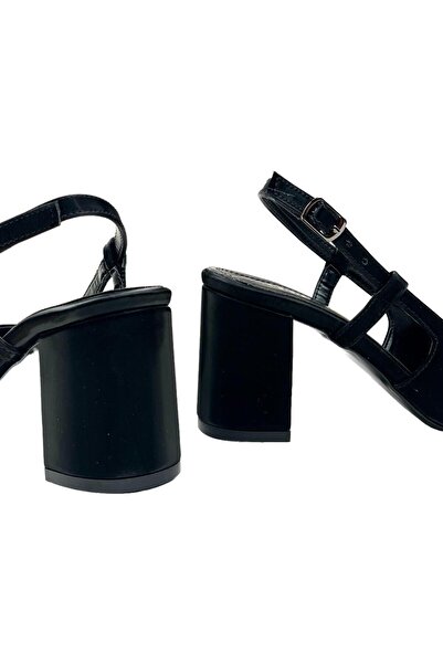 bescobel Women's Yalsa Black Silky Material Round Toe Open Back Sandals 8 Cm 112