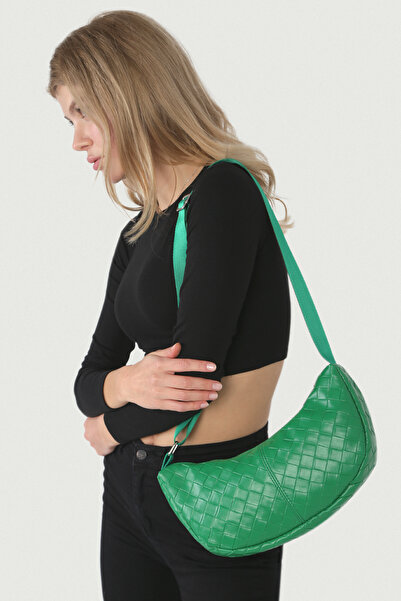 Housebags Yeşil Örgü Görünümlü Yarım Ay Çapraz Askılı Çanta 256