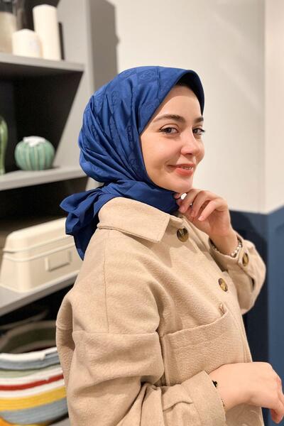 Aker Dama Monogram Jakarlı Eşarp - 1070600-922 - Gece Mavisi