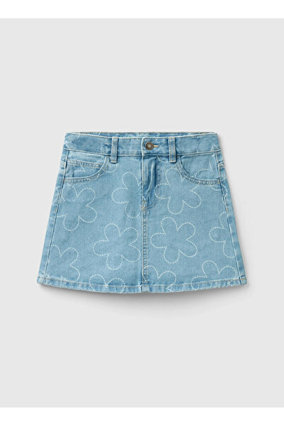 Benetton High Waist Regular Light Blue Mini Girl Skirt 4Vugc001C