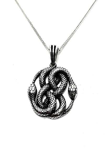 Ebrar Silver Yılan Gümüş Kolye 925 Ayar Gümüş Iç Içe Geçmiş Yılan Figürlü Unisex Gümüş Kolye