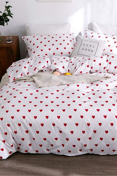Always Ranforce Red Heart Double Duvet Cover Set