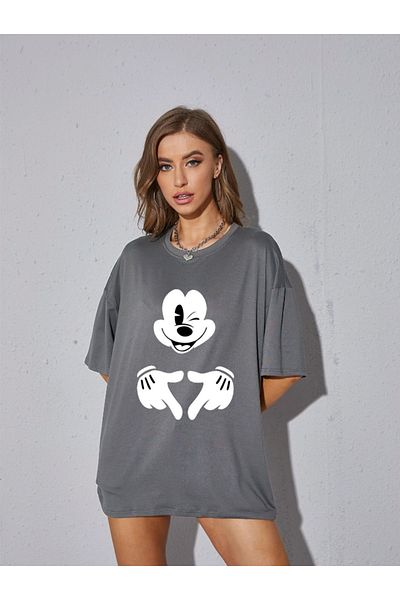 Revasser Unisex Γυναικεία/Ανδρικά μπλουζάκια Μίκυ Μάους, πολύχρωμο, προσαρμοσμένο με στάμπα μεγάλου μεγέθους, βαμβακερό χτενισμένο βαμβακερό μπλουζάκι