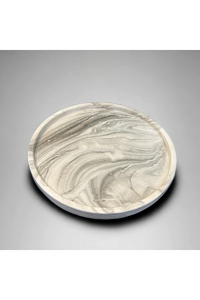 Miya Art Studio Marble Pattern Decorative 21 cm Round Candle, Flower Pot and Jewelry plate, candle holder, organizer plate bowl tray
