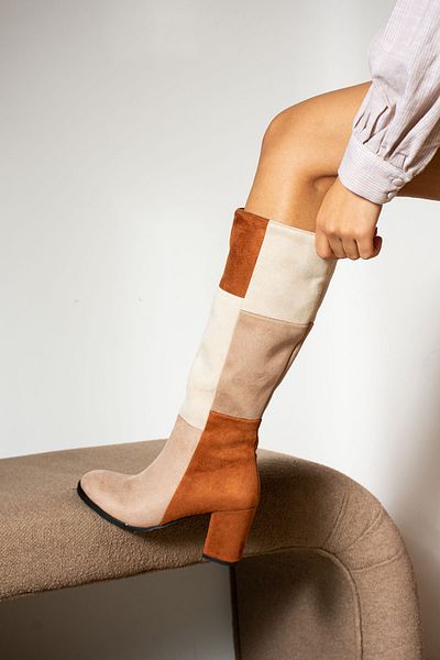 Allyup Mink Beige Tan κάτω από το γόνατο - Suede χοντρό ψηλοτάκουνο οδοντωτό σόλα με φερμουάρ 700 Model γυναικείες μπότες