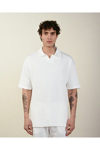 İLKCET MODA Ανδρικό μπλουζάκι με γιακά Oversize