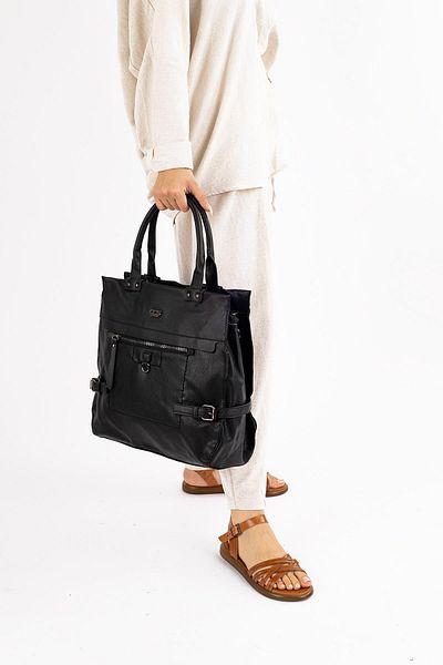 Getcho Agher Women's Black Shoulder Bag Large Capacity Vintage Design Leather Multi-Compartment Adjustable Strap