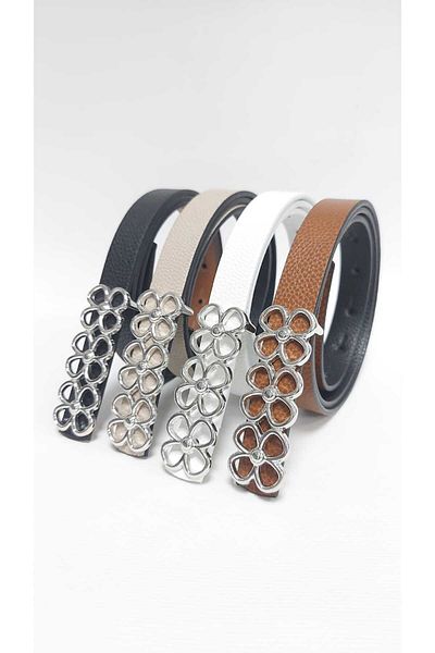 Kemerix 4-Piece Black-White-Mink-Tan Thin Belt Set - Reversible