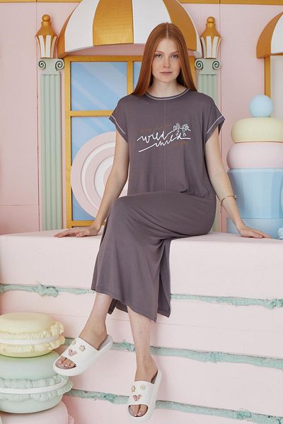 Sevim Rochie de damă cu mânecă scurtă gri închis C6T4N751