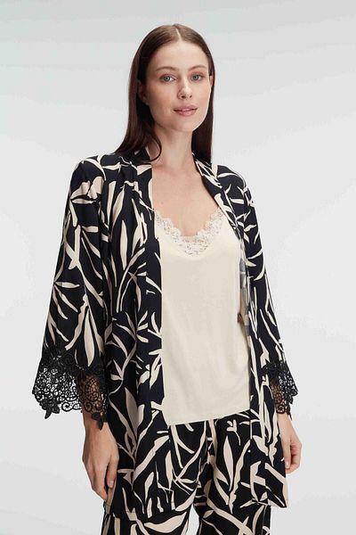 Anıl 5823 Rope Strap V-Neck Women's Viscose Tropical Summer Knitted Lace Detailed Pajamas Set Dressing Gown