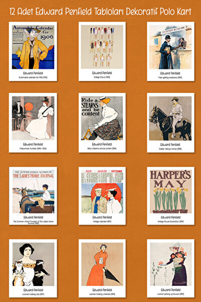 Runrux لوحات إدوارد بينفيلد 12 بطاقة بولو مزخرفة - بطاقات ملصقات فنية